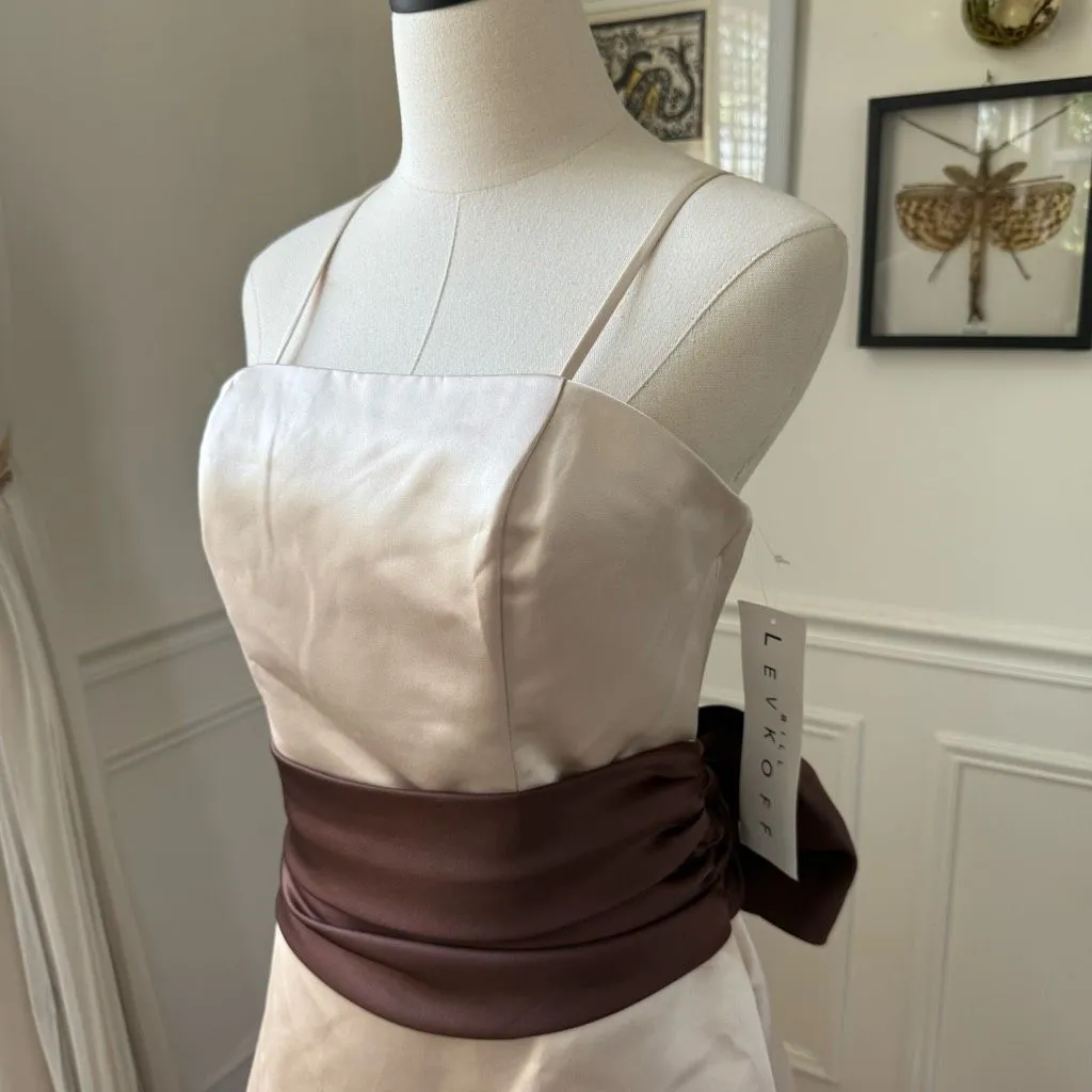 NWT Bill Levkoff Removable Strap Champagne Beige Sable Satin Sash Formal Dress G - Image 4