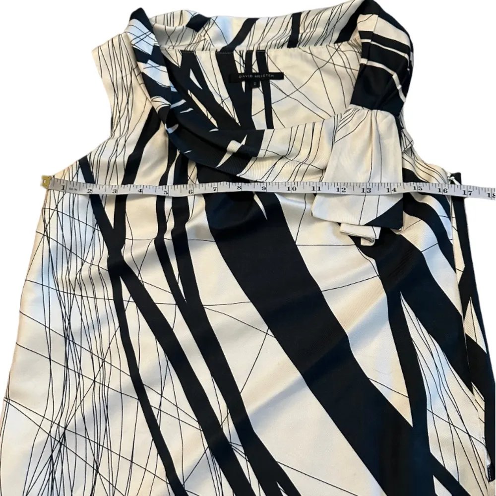 David Meister Black White Silk Dress L - Image 4
