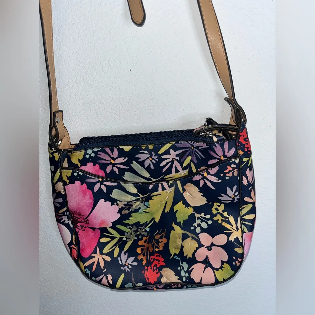 Mondani New York Rainbow Watercolor Floral Print Crossbody Purse Adjustable Bag Pink - Image 2