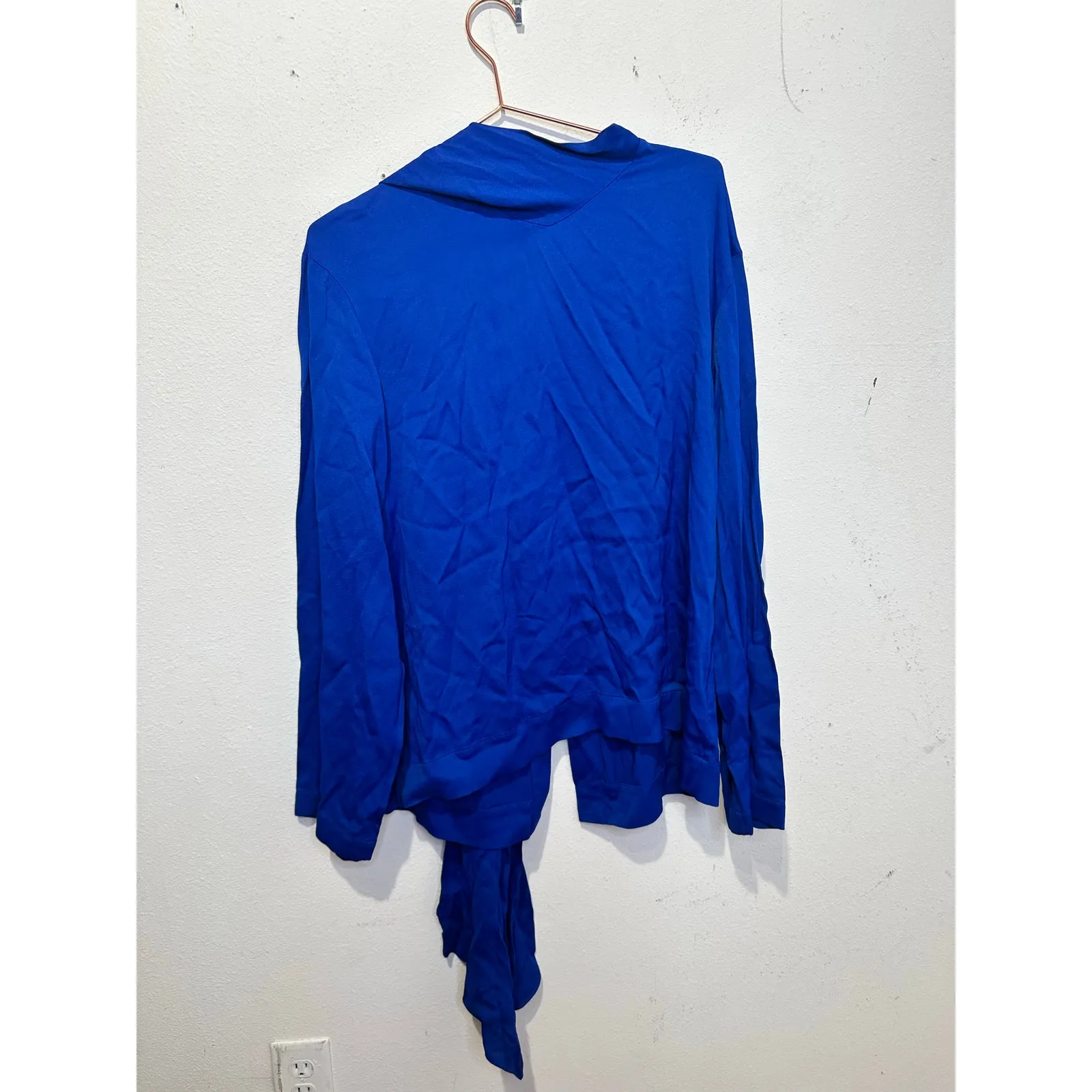 JOSEPH Women's Royal Blue High Neck Attached Scarf Cannon Glazed Top Size 38 - Image 4