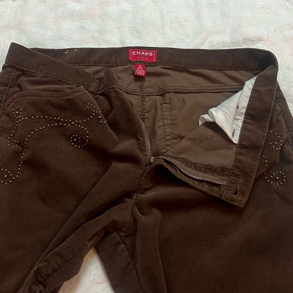Chaps Bootcut High Ride Corduroy Pants Chino Solid Brown Embellished Size 16 - Image 4
