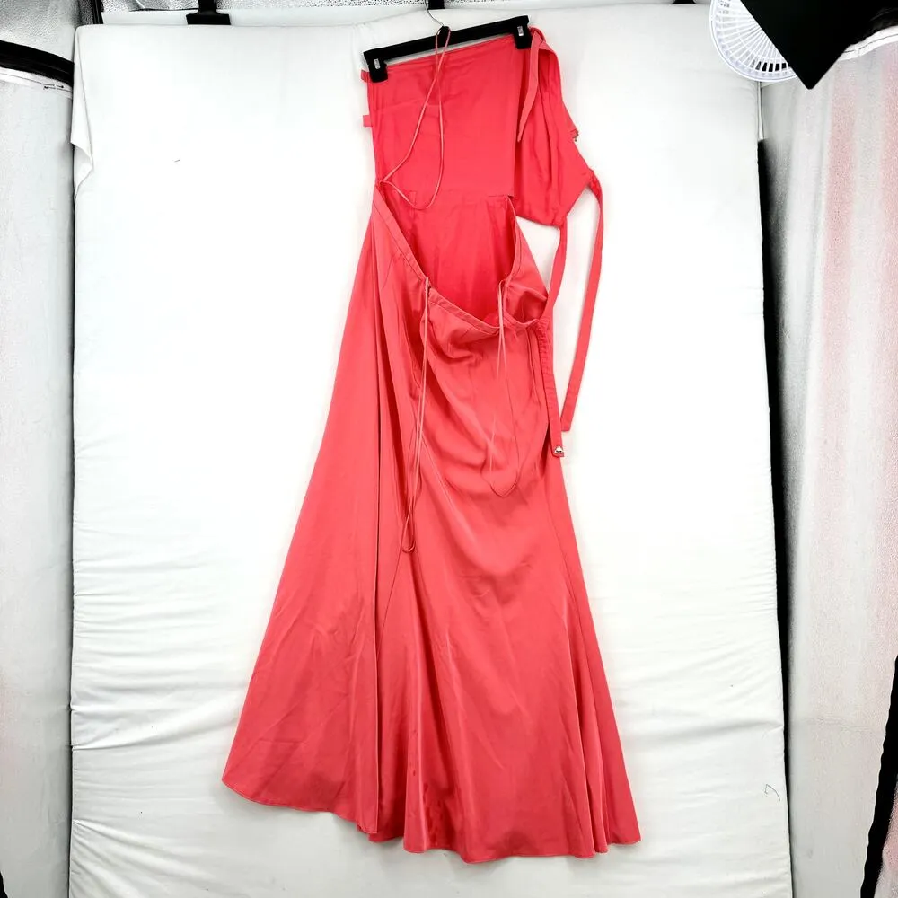 Love by Theia Women Coral Mermaid Cutout Halter Asymmetric Maxi Gown Size 14 Pink - Image 4