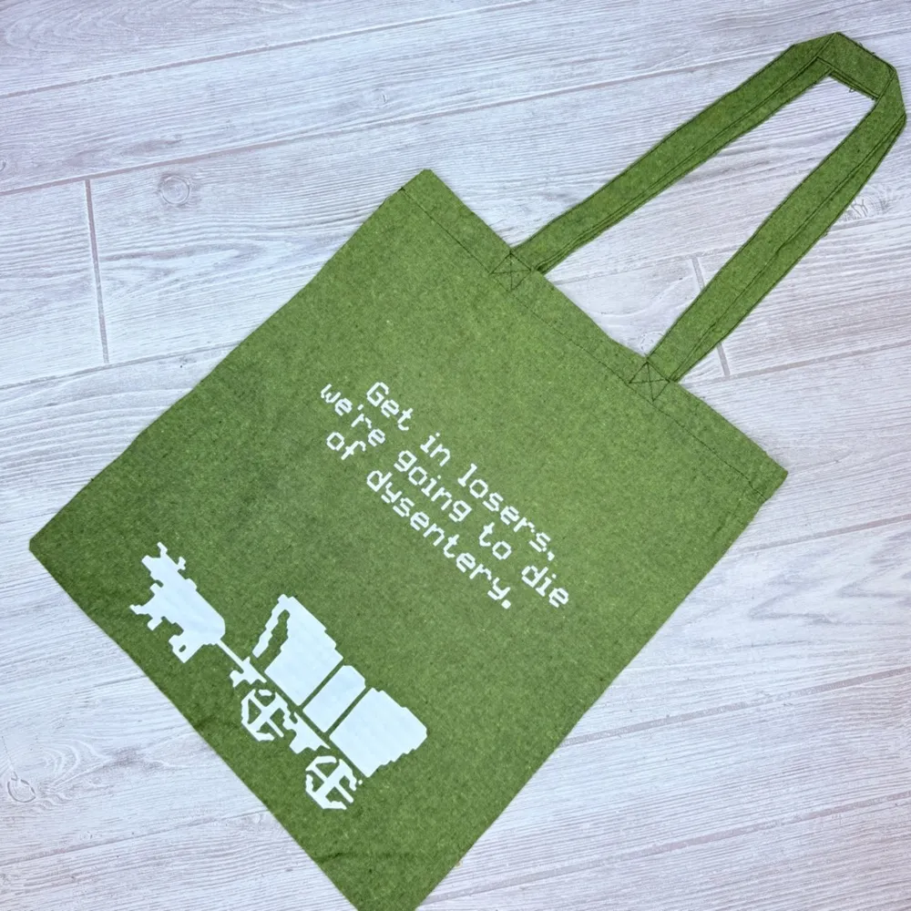 New cotton Oregon trail get in loser shopping bag tote 16x14.5 handcrafted retro Green - Image 2