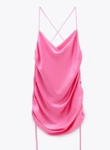 ZARA Fuscia Pink Satin Dress - Image 3