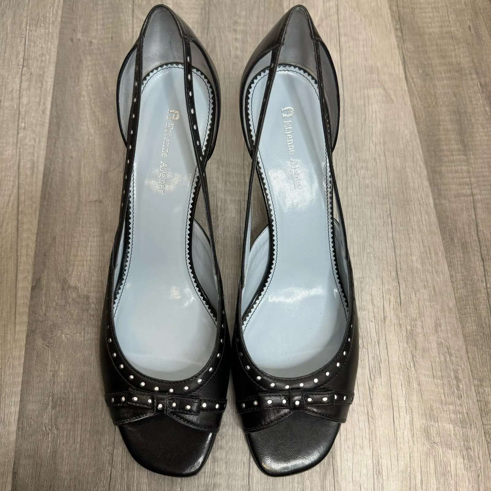 Vintage Y2k Peep Toe Bow Coquette Leather Heels Etienne Aigner Womens Size 10 - Image 4