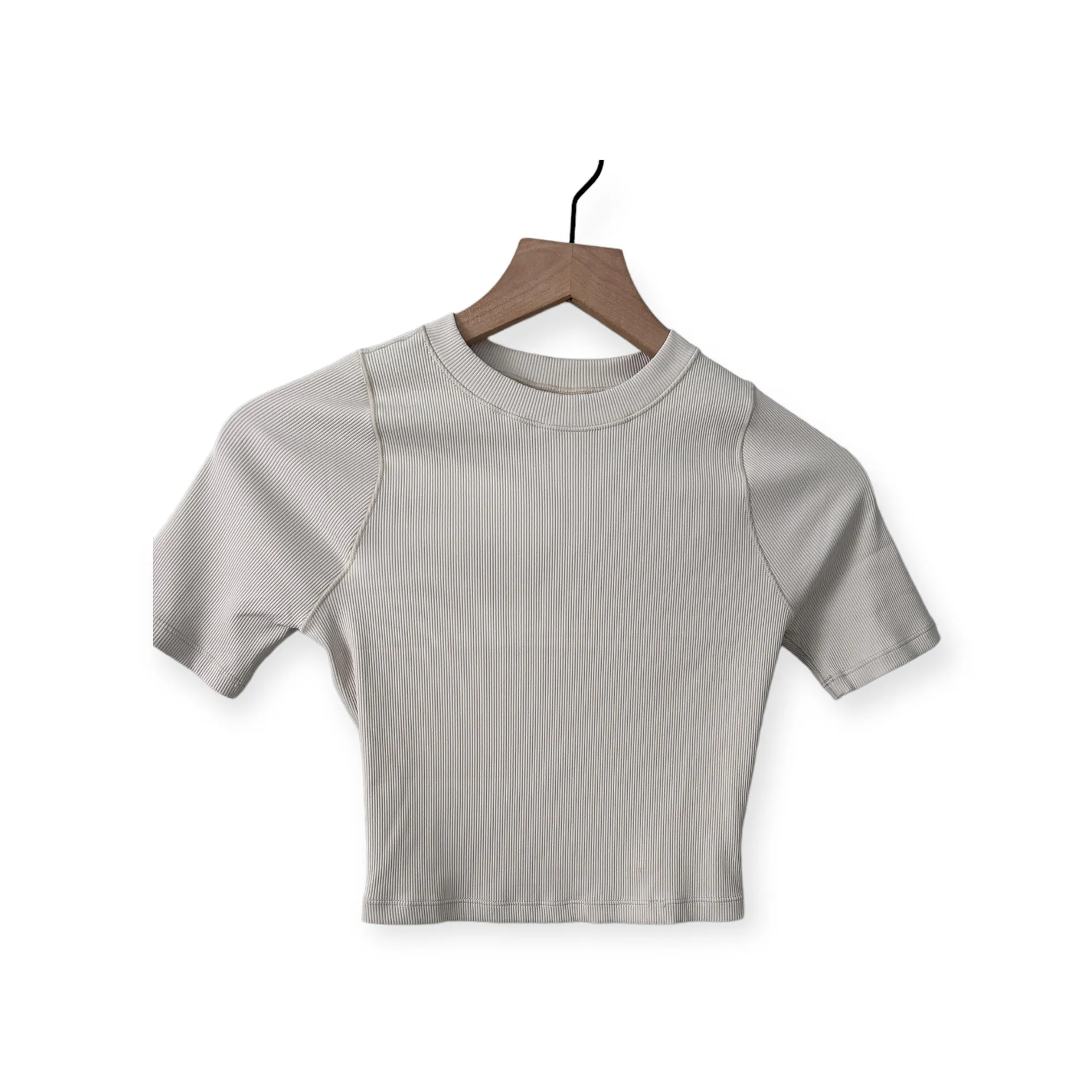 Zenvy Rib Women's Short-Sleeve Cropped Top XS  Light Orewood Brown/White - Image 5