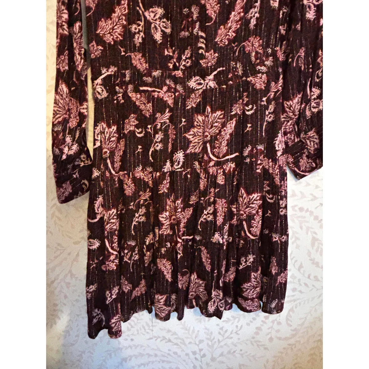 NWT Long Sleeve Floral Print Bow Lurex Dress - Image 8