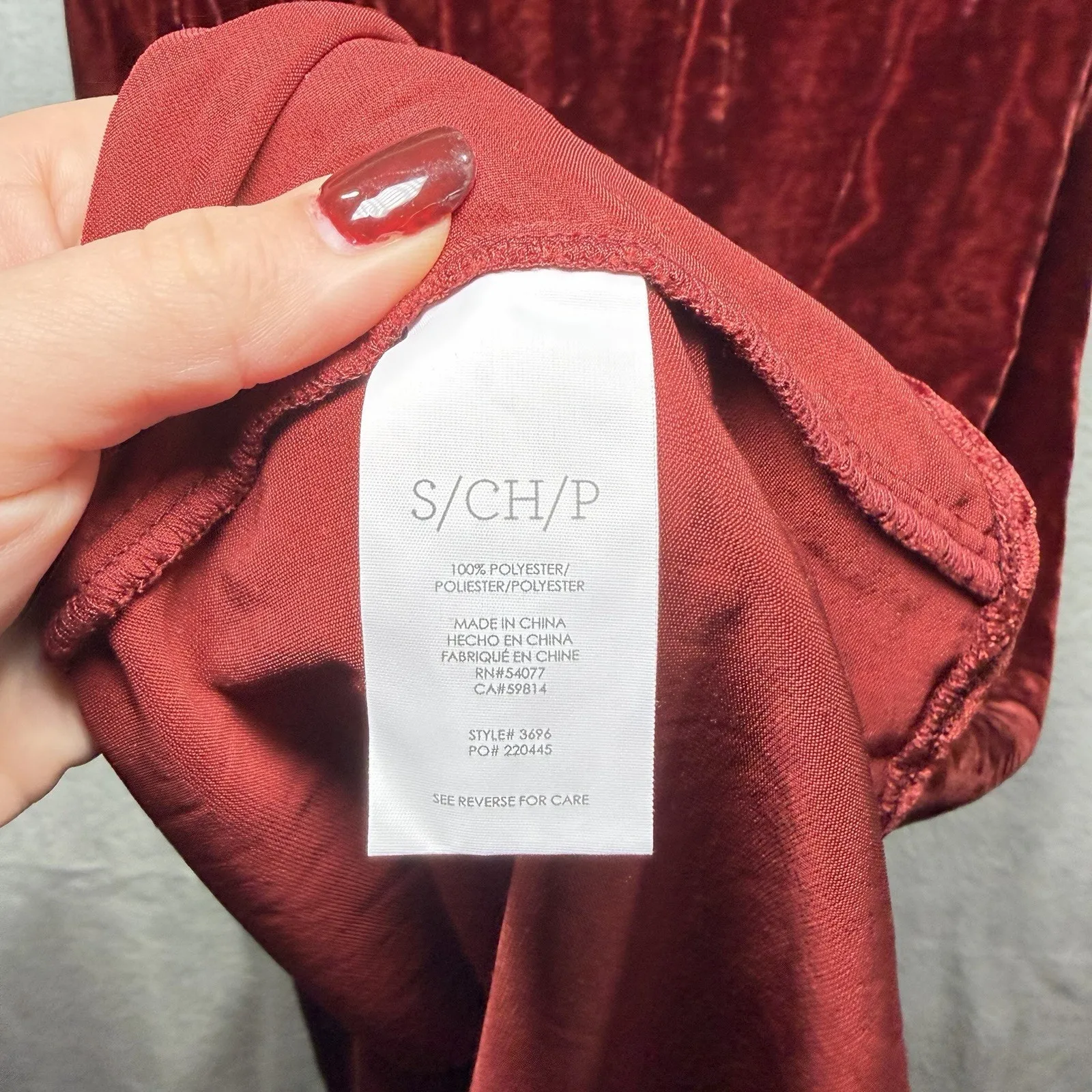 Cabi Wine Red Velvet Tribute V-Neck Flare Midi Grecian Dress High-Low Size S - Image 5