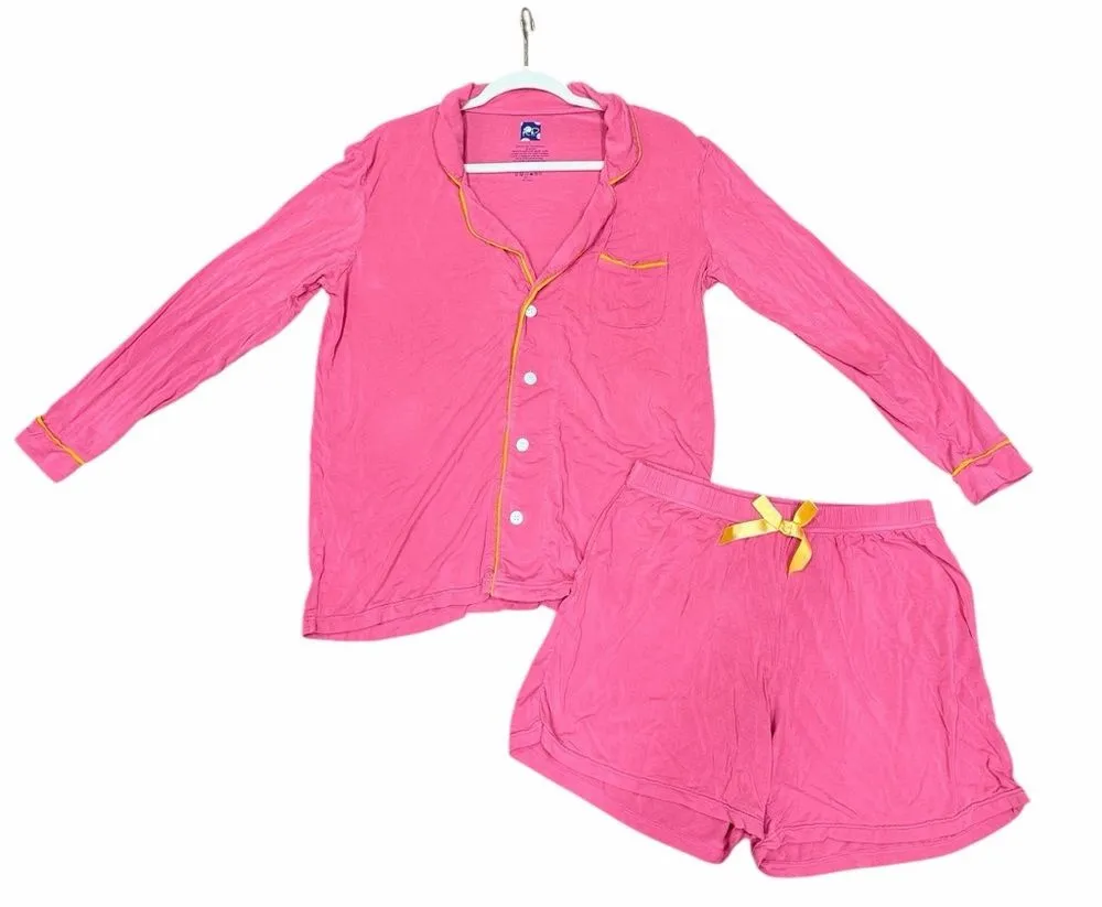 💗 Kickee Pants Women’s Collared Pajama Set 🌸 Short Sleeve + Shorts | Pink Size Size L - Image 1