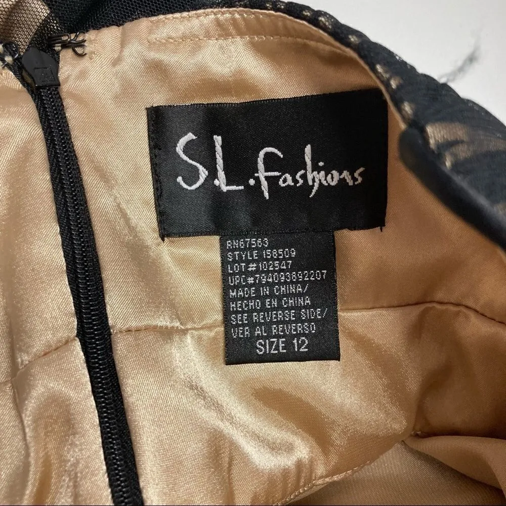 S.L. FASHIONS Black & Gold Sequined tulle Women’s dress Size‎ 12 sleeveless - Image 5