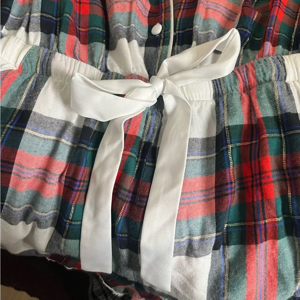 VS Multicolor Plaid “Love” button up short romper Xmas holiday matching pjs Chic - Image 3