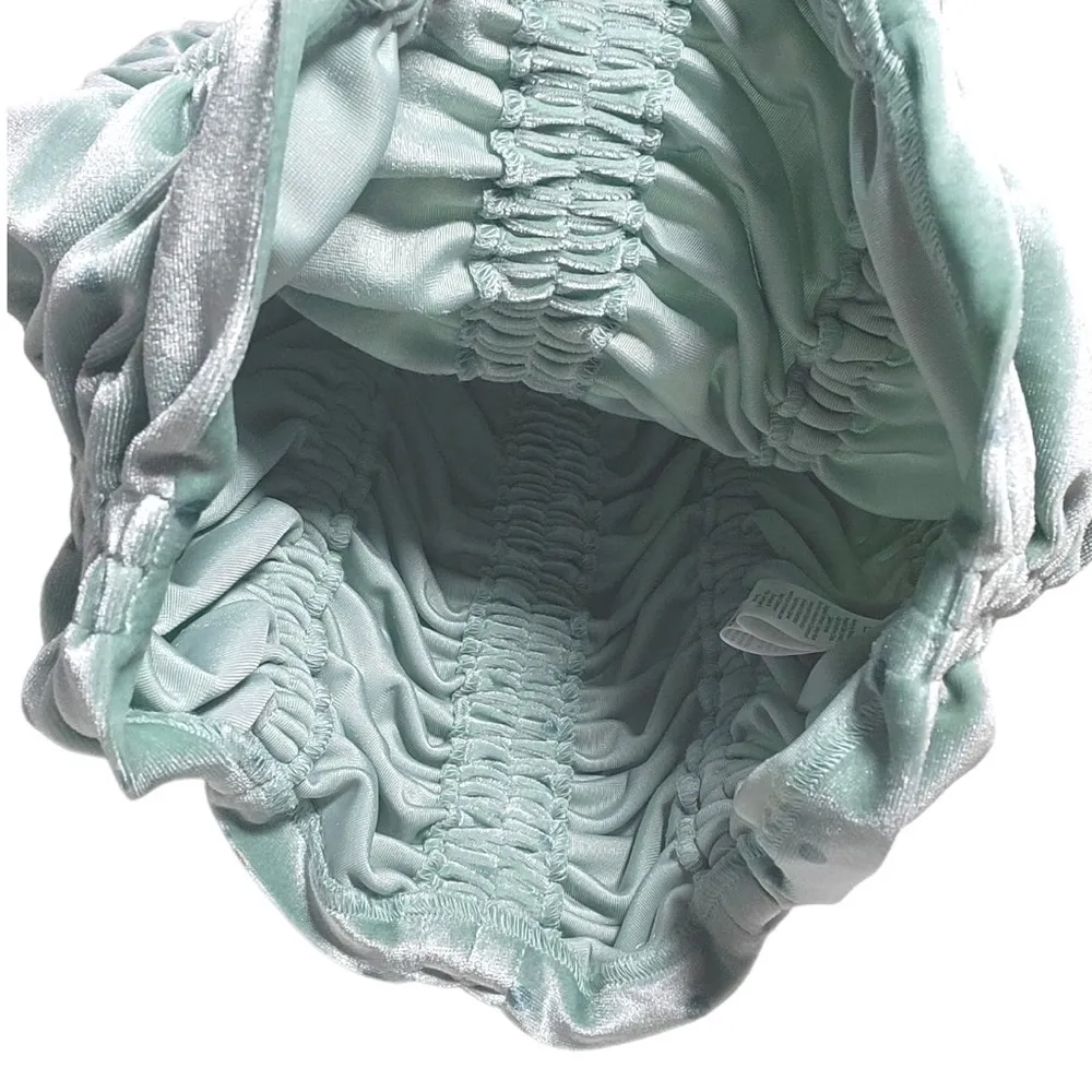 NWT Rotate Birger Christensen Aria Ruched Polkadot Velvet Mini Dress in BlueSurf Green Size 8 - Image 11