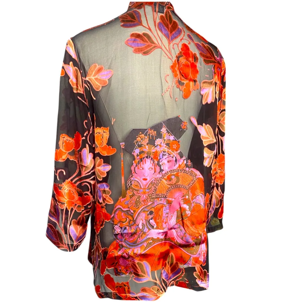 Y2K CITRON Santa Monica Floral Geisha
Velvet Burnout Blouse S Red - Image 2