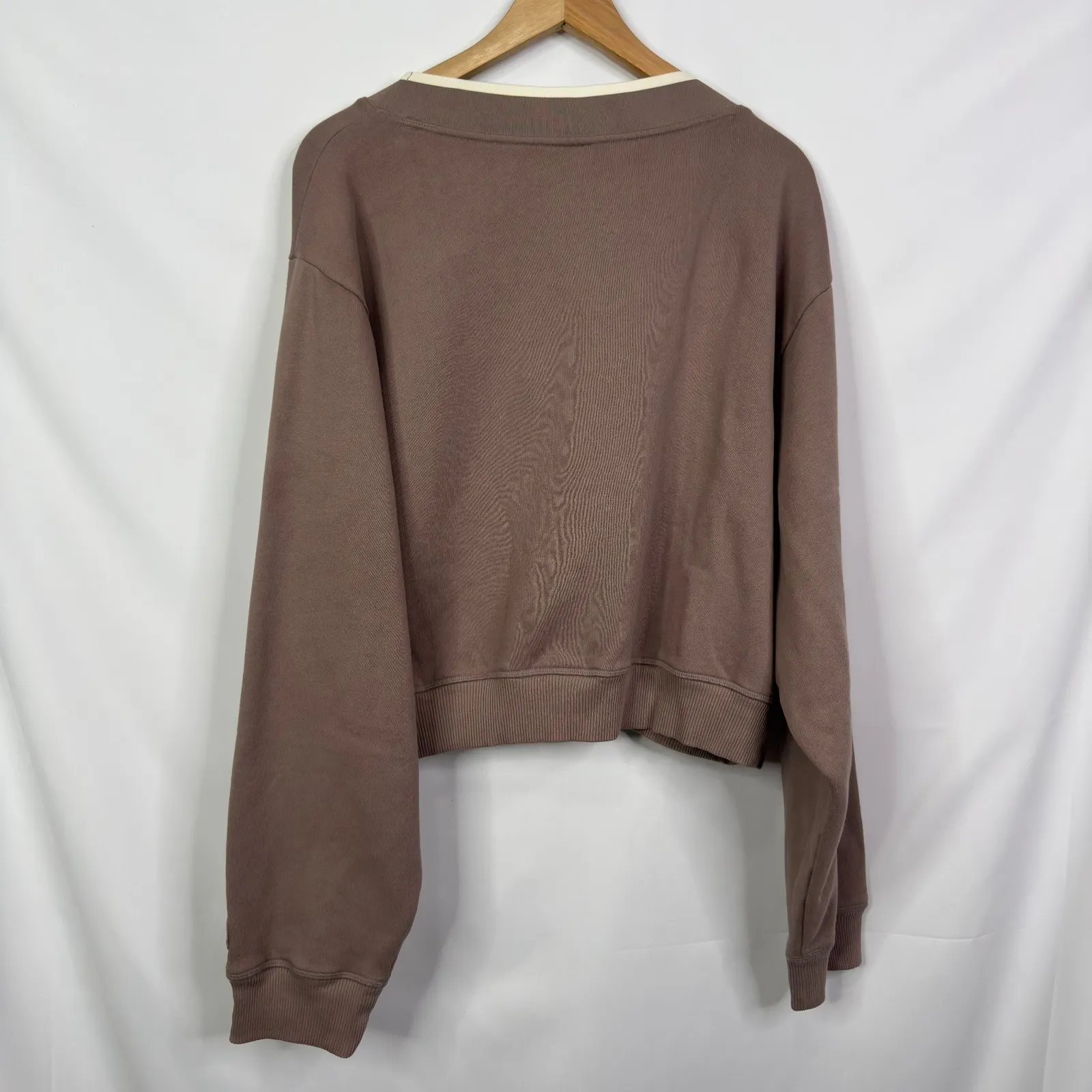PINK Victoria's Secret Cropped V Neck Sweatshirt Brown XXL - Image 5