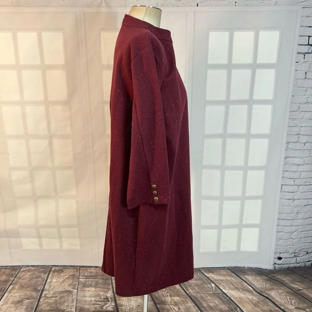 Talbots burgundy speckled button detail long sleeve shift dress size xl - Image 5