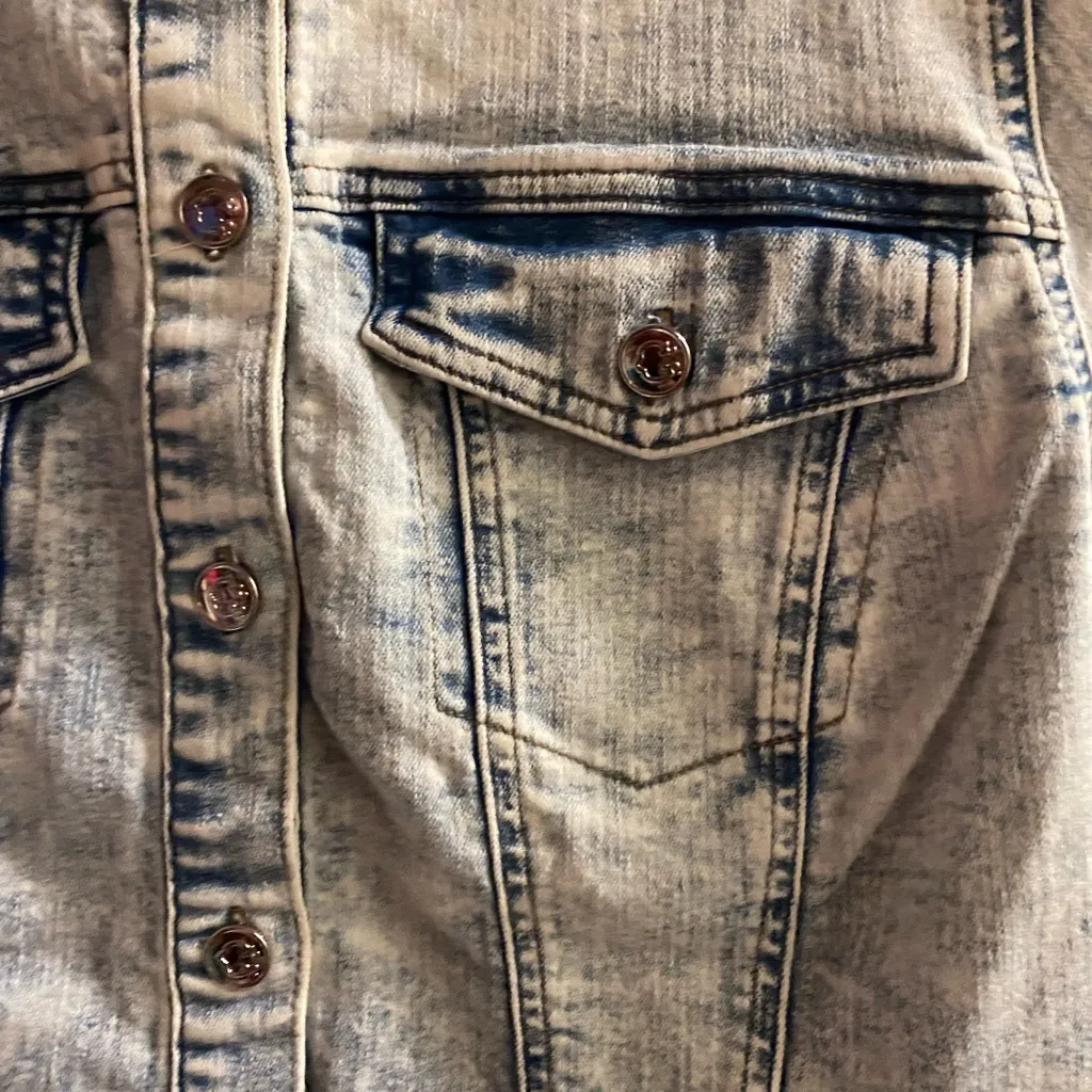 C Wonder Christian Siriano Womens Denim Button Down Shirt L Acid Wash Light Blue Size L - Image 4