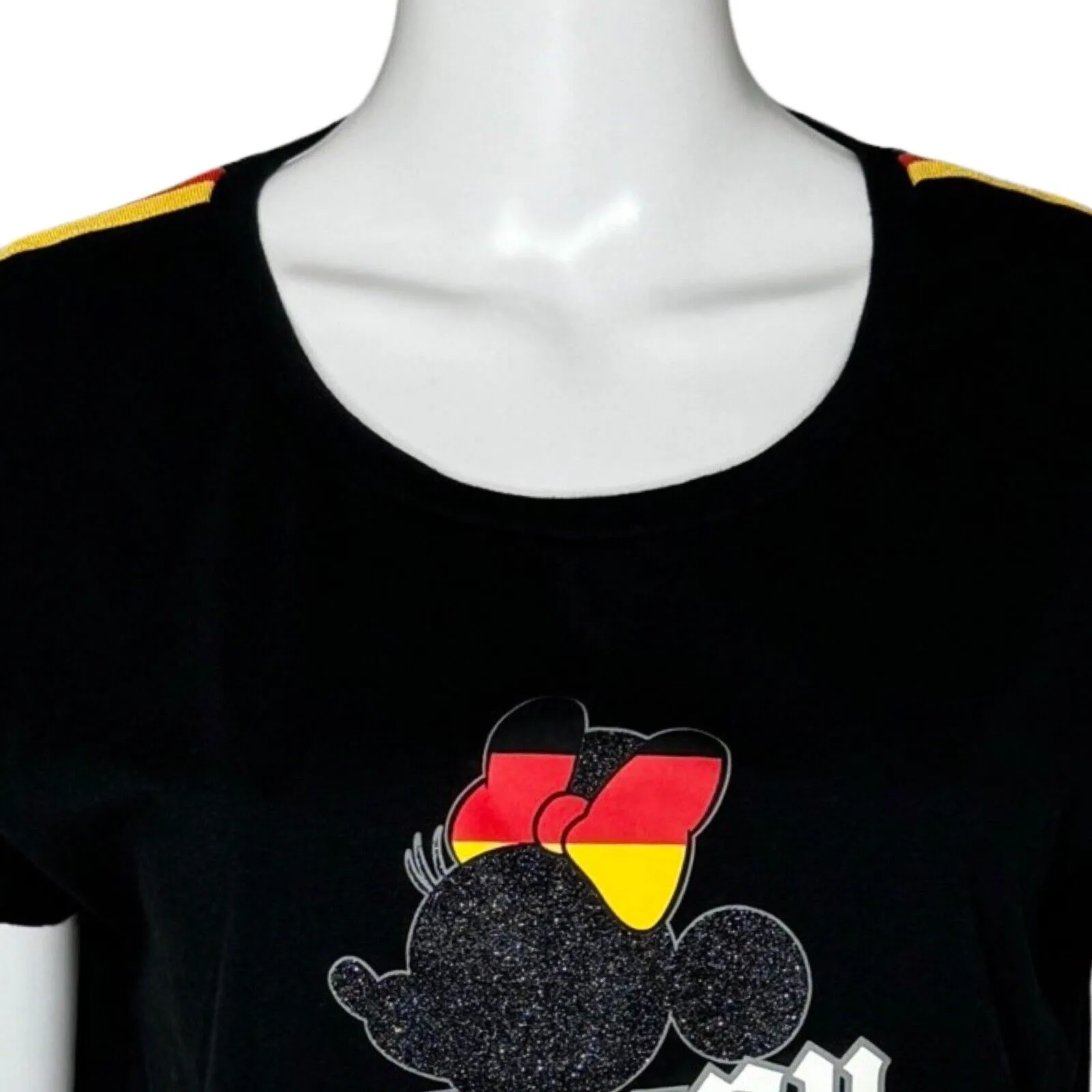 Disney Shirt Women Medium Black Minnie Germany Epcot Tee Sparkle Casual Vacation - Image 5