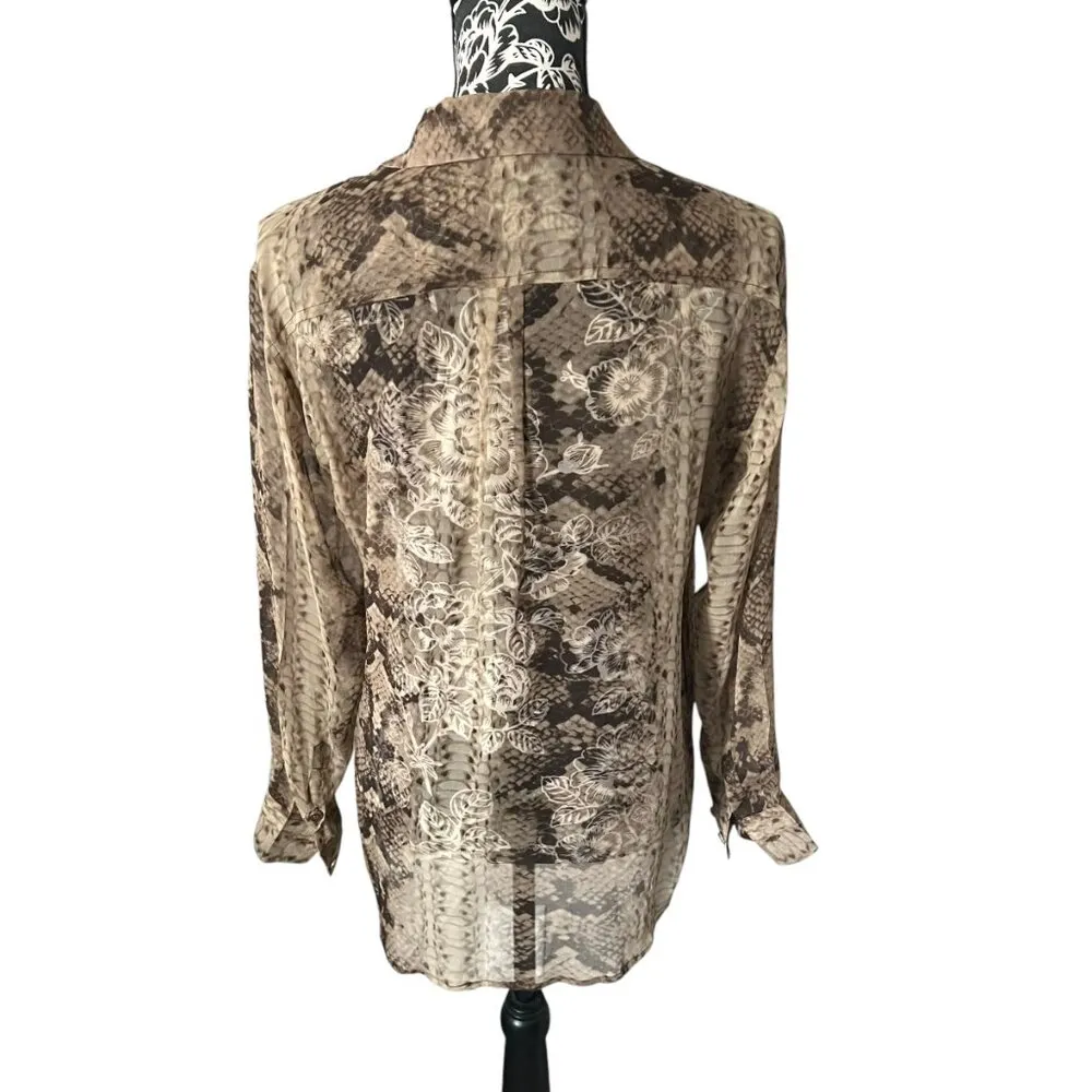 EQUIPMENT Pure Silk Snake Print Shirt Sz XS Neutral Luxury Utility Designer - Image 3