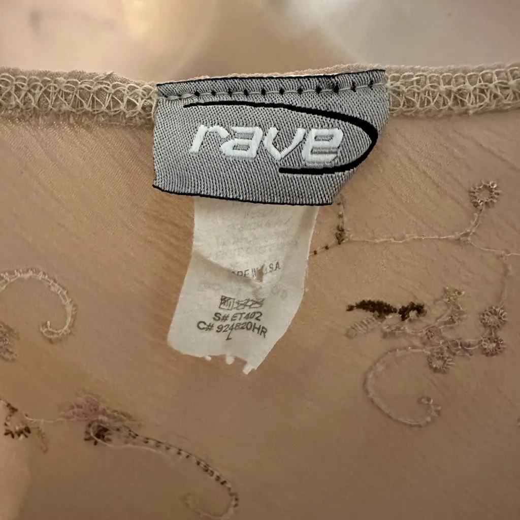 Rave Vintage 1990s Y2K Beige Floral Tank Top Ruffles Lace Trim Tie Belt Large Purple - Image 15