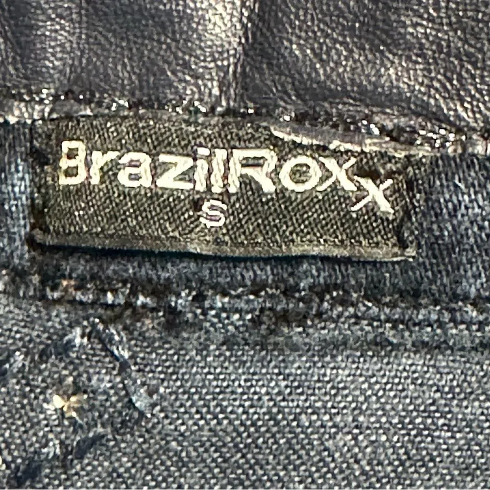 Brazil Roxx Women’s Distressed Embellished Studded Denim Jean Jacket Sz Small Blue - Image 2