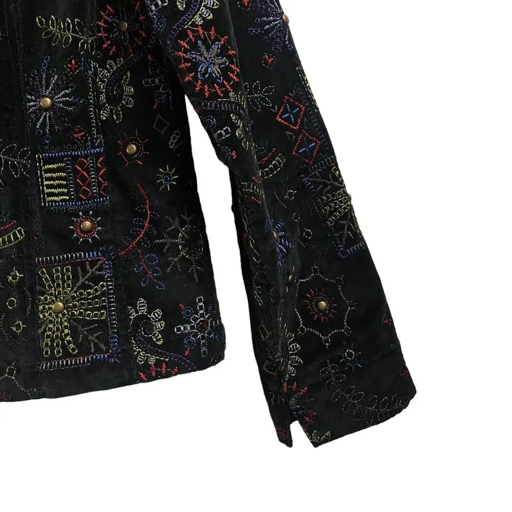 Chicos 0 Y2K Boho Jacket Polo Blazer  Black Velvet Embroidered Jewel Lined Boho - Image 4