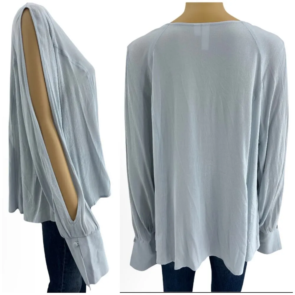 BP Brass Plum LARGE NWT Gray Top Blouse Long Split Sleeve V Neck - Image 8