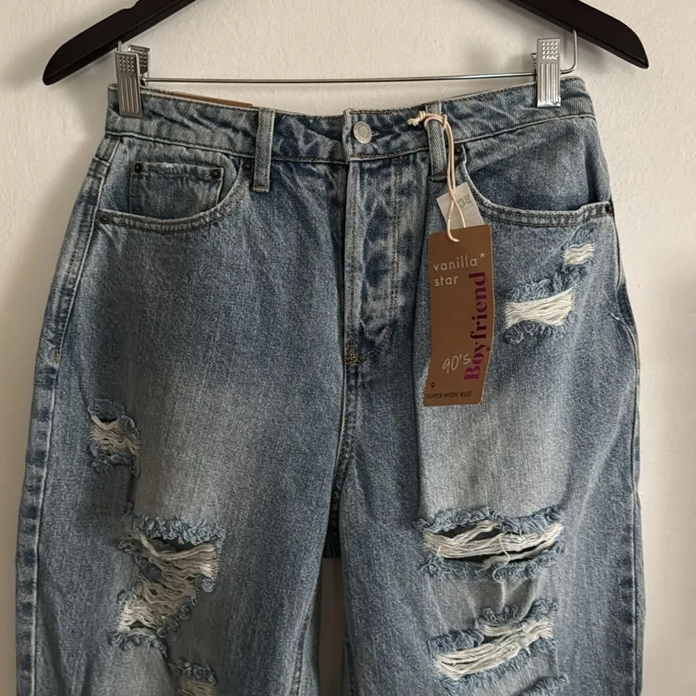 Vanilla Star Distressed Boyfriend 90’s Jeans in dark Wash NWT - Image 2