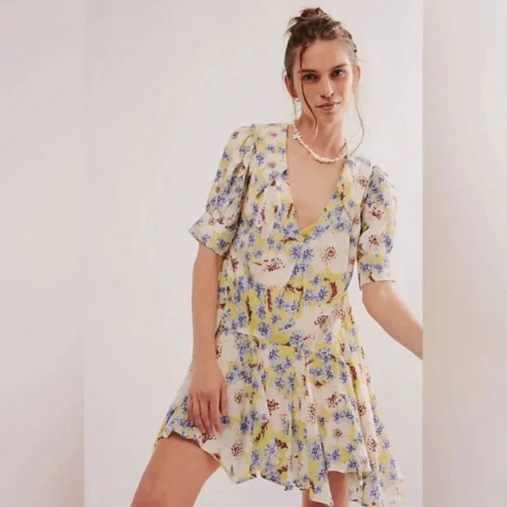 Free People Sugar Crush Floral Mini Dress Yellow Blue Lemon Combo XS NWT - Image 9