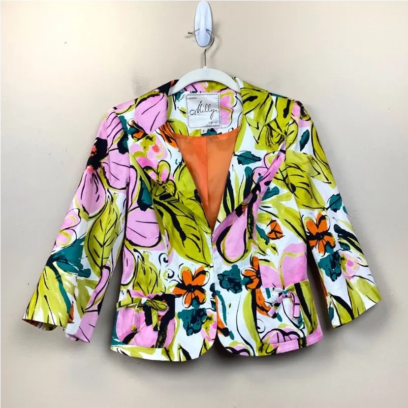 Fabulous Colorful Original Milly of New York Floral Blazer Jacket 6 - Image 4