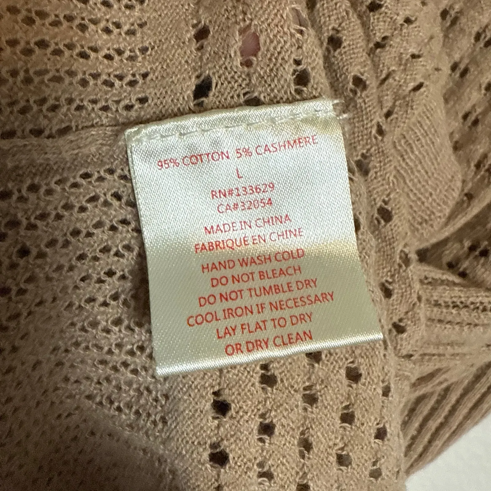 Yoon Beige Cotton Cashmere Blend Pointelle Knit 3/4 Sleeve Tunic Sweater Size L Brown Size L - Image 2