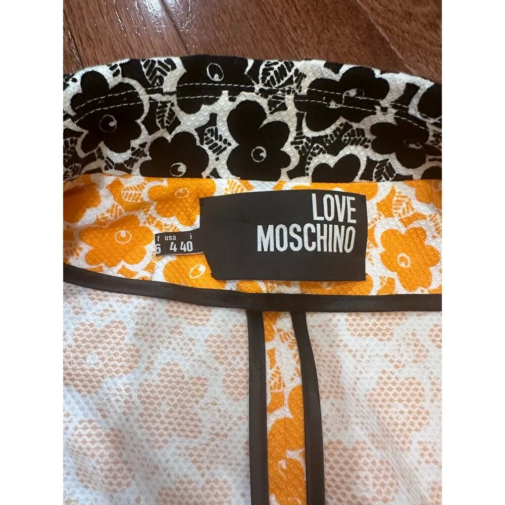 Rare Designer l Love Moschino Bright Orange Floral Unlined Lightweight Coat Sz 4 - Image 2