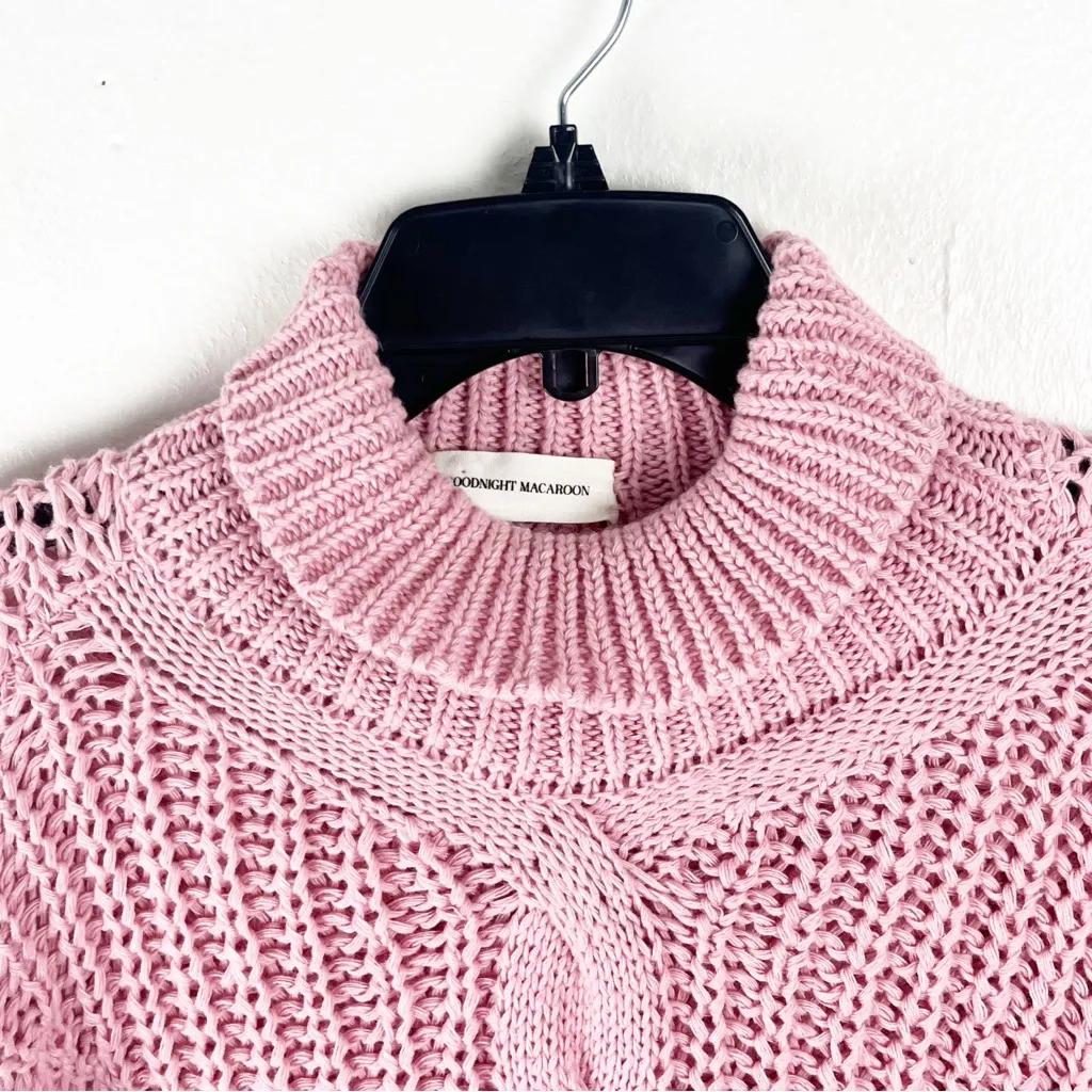 GOODNIGHT MACAROON Pink Long Sleeves Chunky Cable Knit Turtleneck Sweater Medium - Image 4
