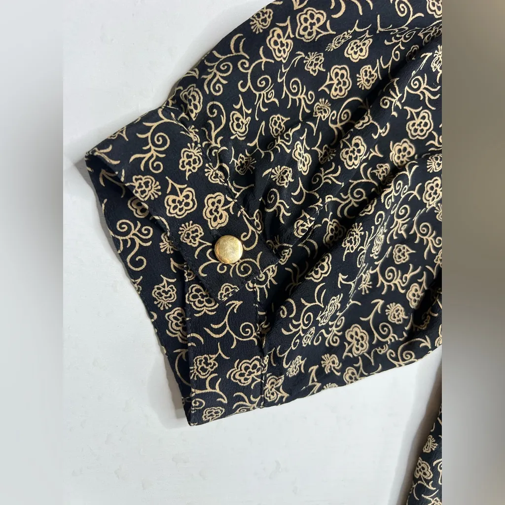 ANDREA MARE Womens Maxi Dress Sz M Black/Gold Floral 4 Pockets Black Size M - Image 11