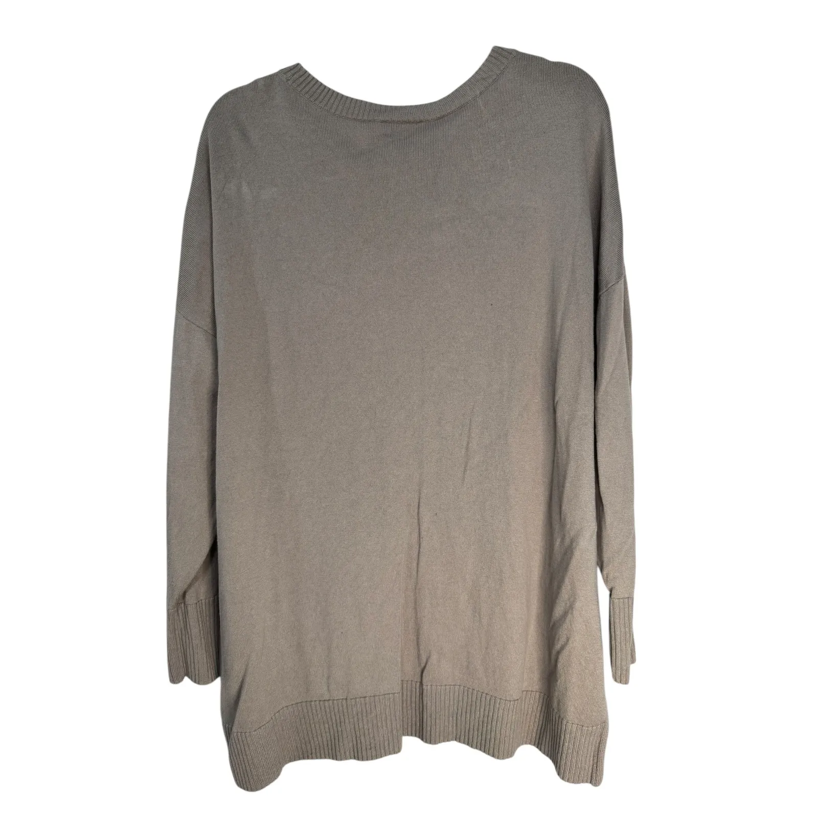 d&co Signature Women's Taupe Knit Sweater Long Sleeve Oversized V - Image 6