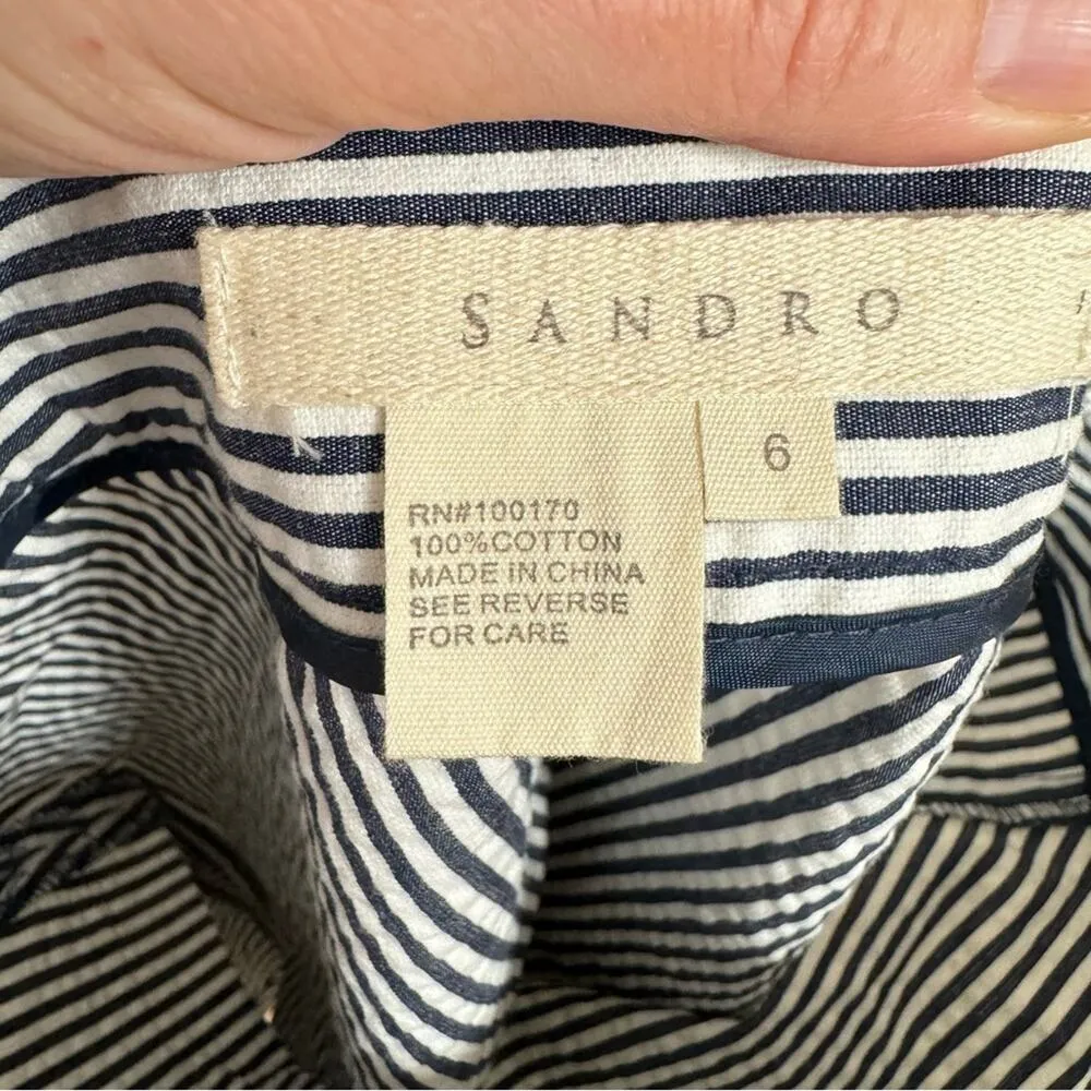 Sandro Paris Grey & White Striped Seersucker Mini Skirt Womens 6 Beachy Vacation - Image 8