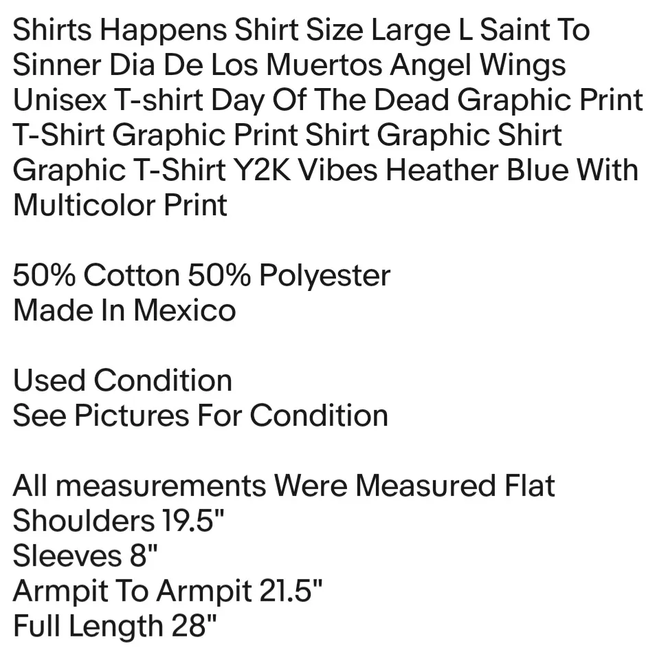 Shirt Size Large L Saint To Sinner Dia De Los Muertos Angel Wings Unisex T-shirt - Image 2