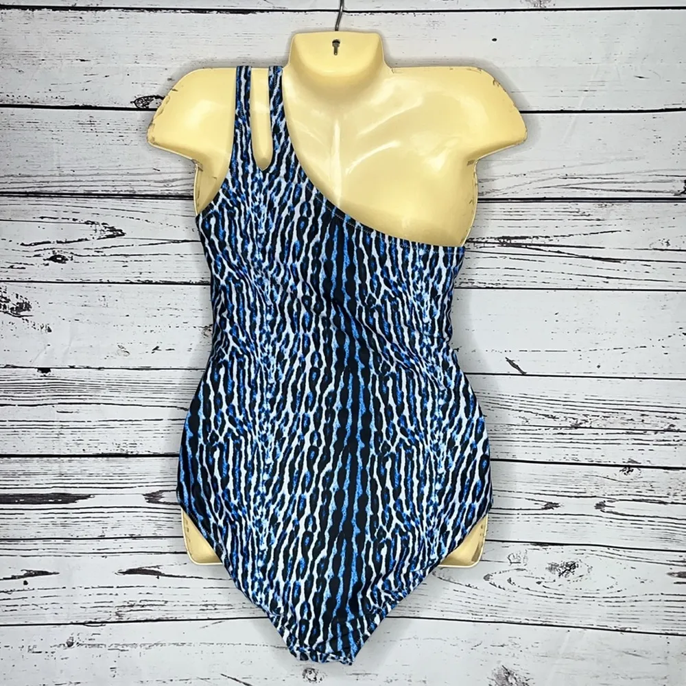 Jessica Simpson NWT Size M Blue Animal Print One Shoulder Bathing Suit Swimsuit - Image 3
