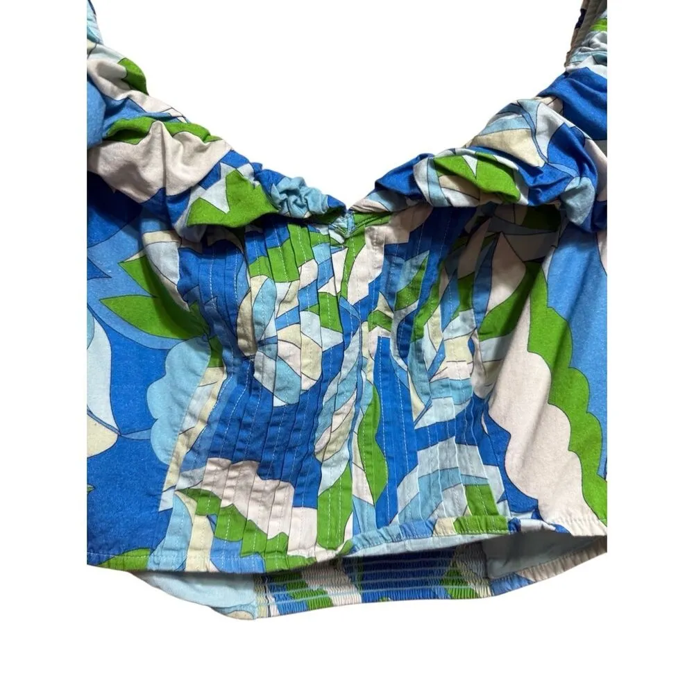 Maeve by Anthropologie Puff-Sleeve Cropped Blouse Tropical Floral Ruffle Sz  M B - Image 12
