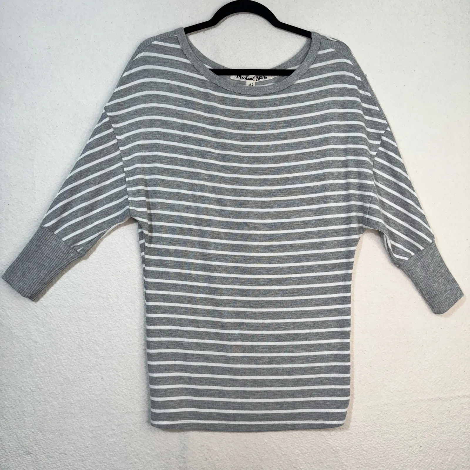 Michael Stars Slouchy Batwing Sweater Blouse Gray White Striped Top Size Small - Image 1