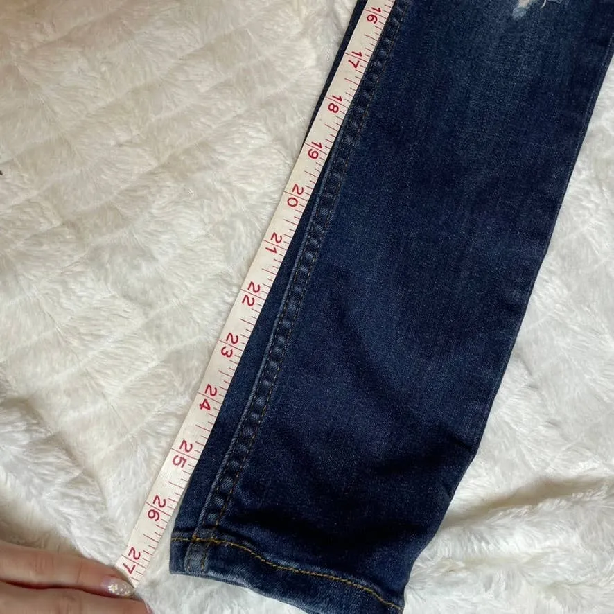 FREE PEOPLE Distressed Ripped Knee High Waist‎ Blue Skinny Jeans 27 - Image 7