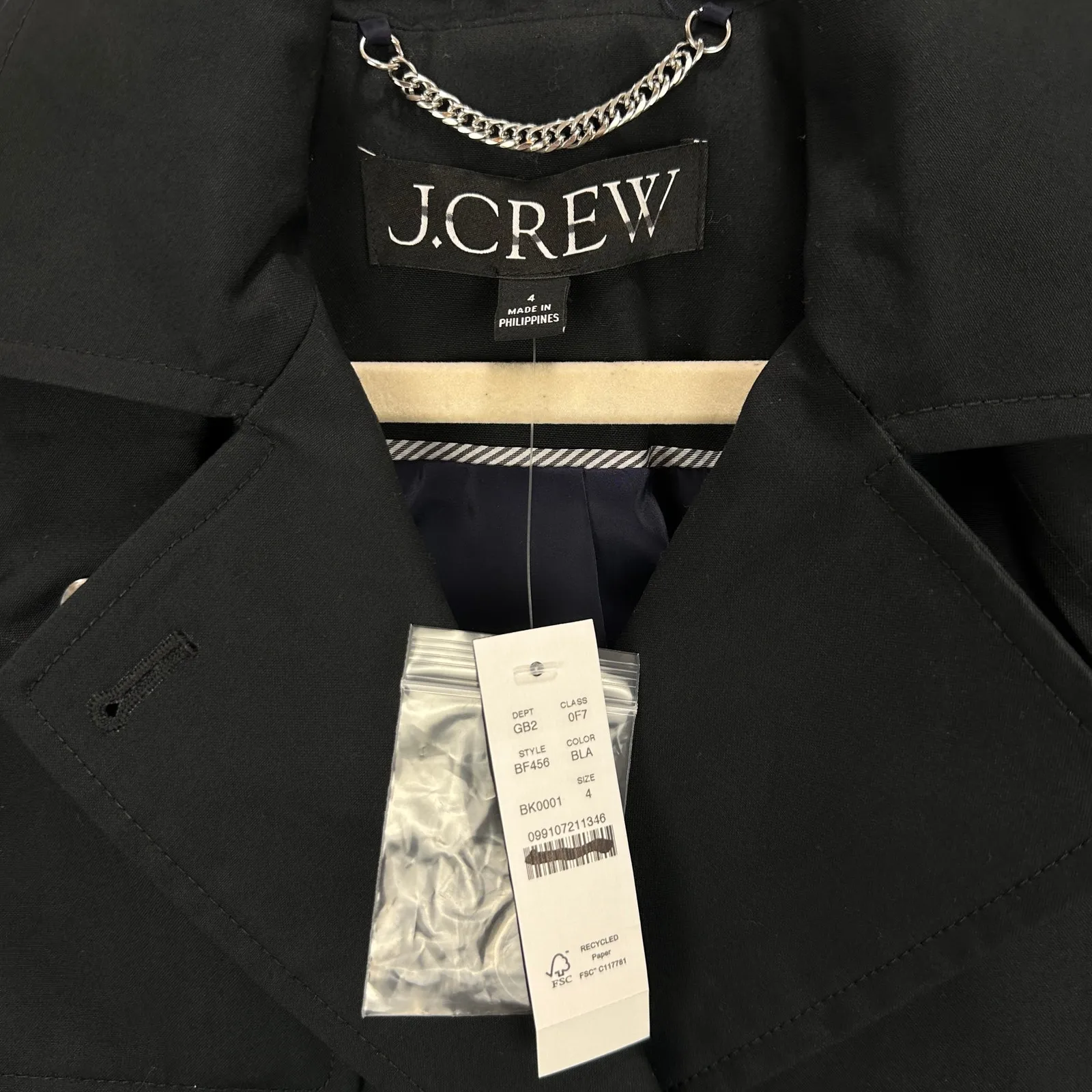 J.Crew New Icon Trench Coat Hooded Mid Length Classic Cotton Black US 4 NWT - Image 11