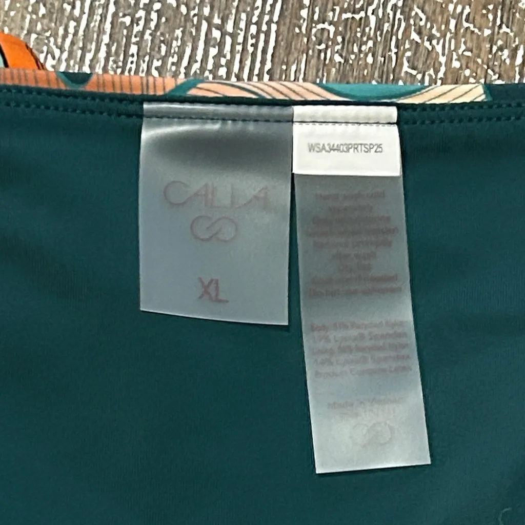 New CALIA Women's Low Rise V Swim Bottoms in a jungle green and floral print. XL Red - Image 5