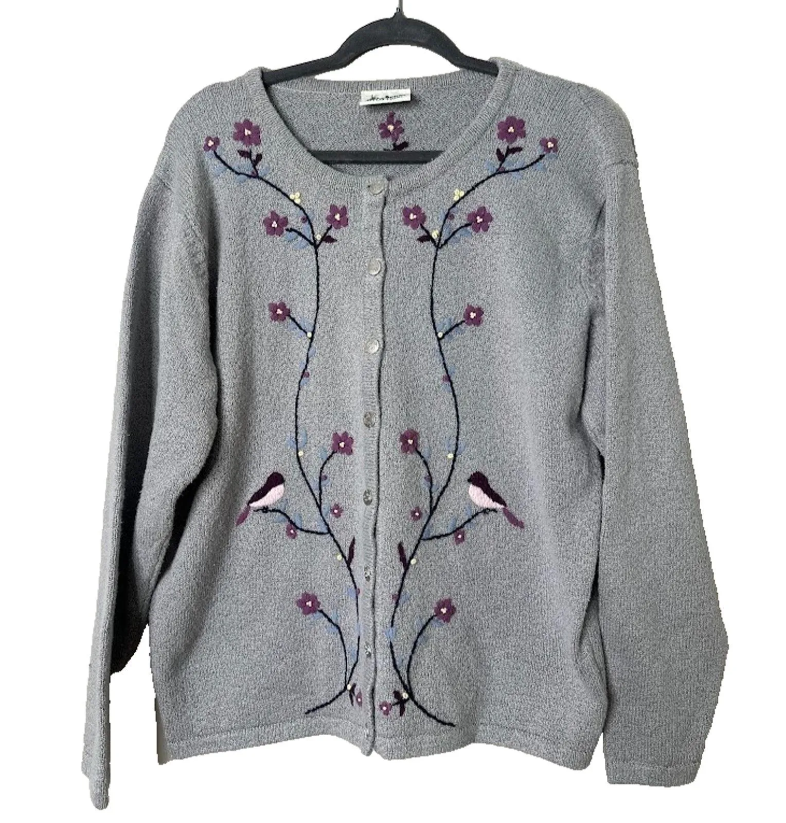 Vintage Northern Treasures Sweater Cardigan Womens L Button Bird Cottage Grandma - Image 1