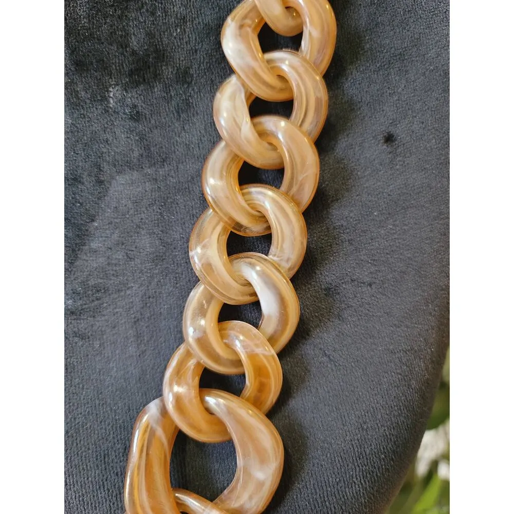 Women's Chunky Acrylic Chain Necklace Brown Marbled Bold Statement Lightweight Gold - Image 4