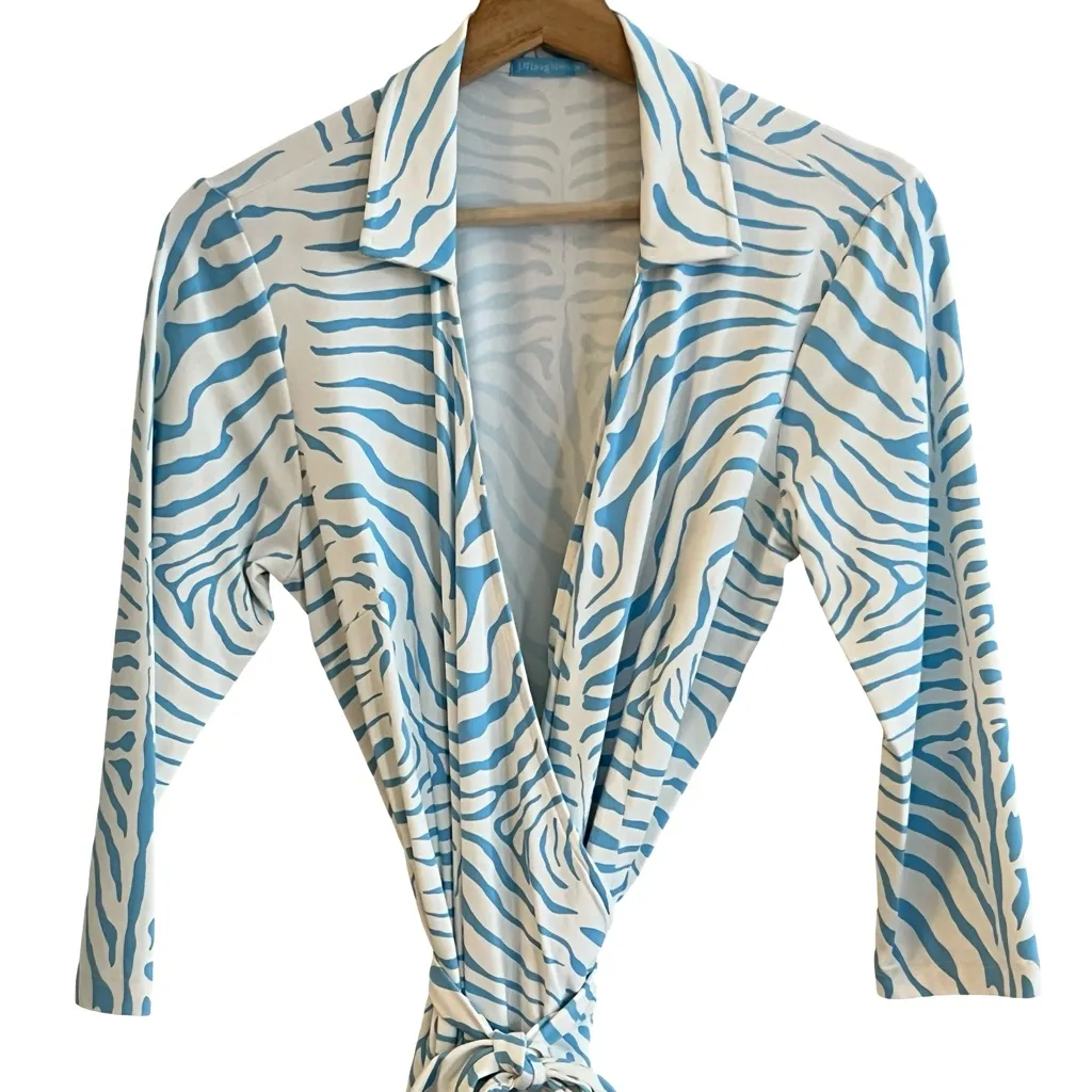 J McLaughlin Womens Catalina Cloth Zebra Print Wrap Dress Size M Preppy Coastal White Size M - Image 2