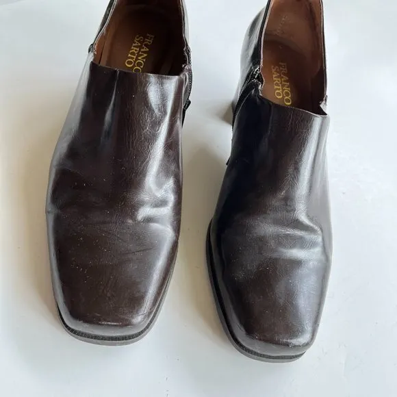 Franco Sarto Remo Heeled‎ Square Toe Brown Leather Zip Pumps Shoes Womens… - Image 2
