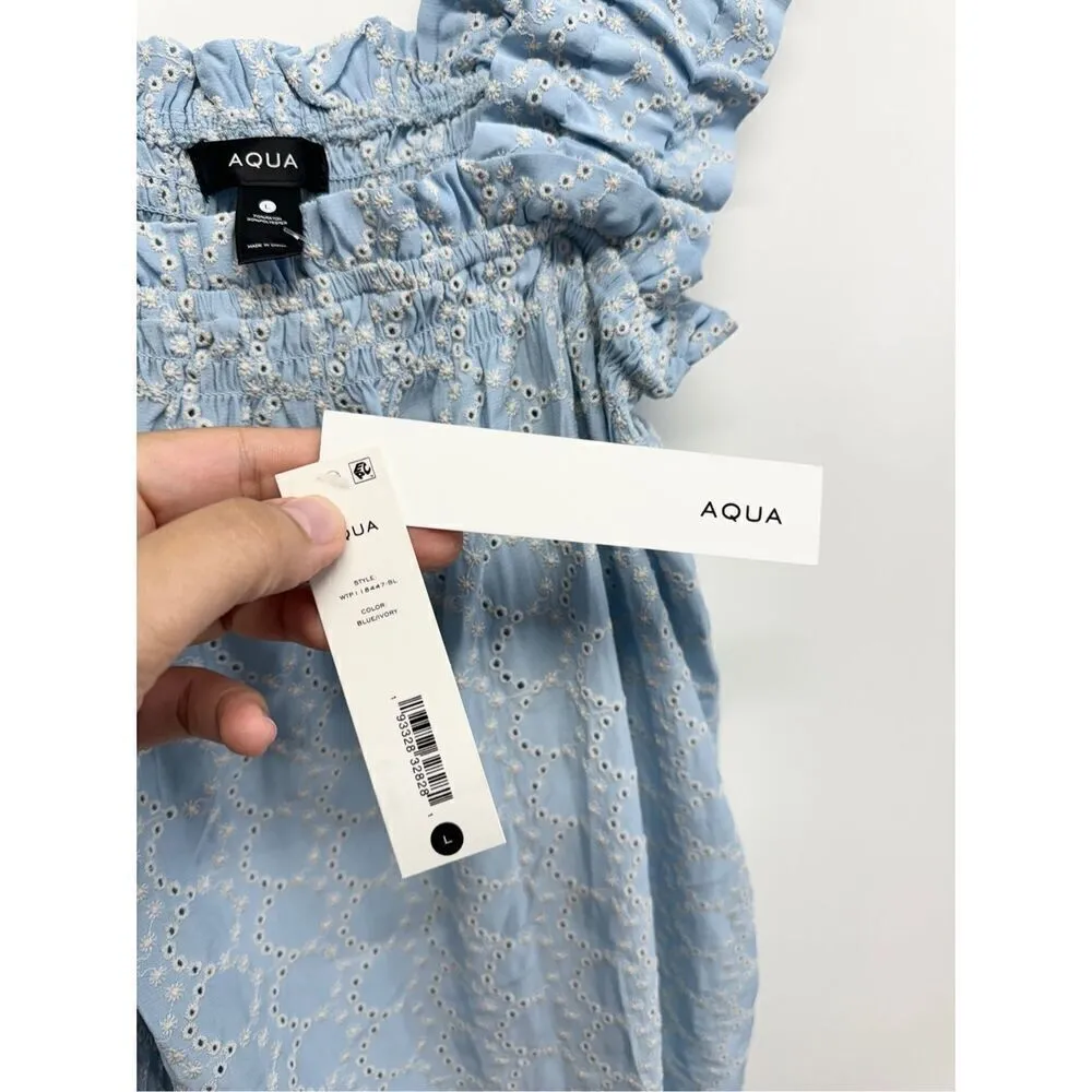 Aqua Eyelet Top Size Large Blue Ruffle Pullover Wide Strap‎ Woven Tank NEW - Image 6