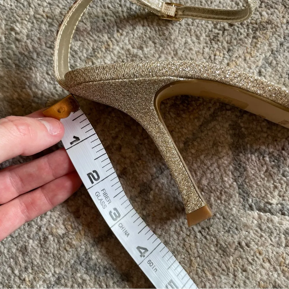 Vintage Nine West Gold Glitter Square Toe Ankle Strap Nudist Prom Wedding Heel 8 - Image 7