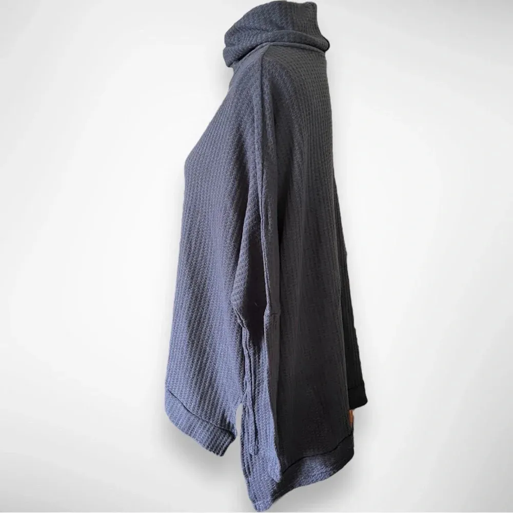 Women's Oversized Waffle Knit Batwing Turtleneck‎ Gray Tunic Large | GUC - Image 3