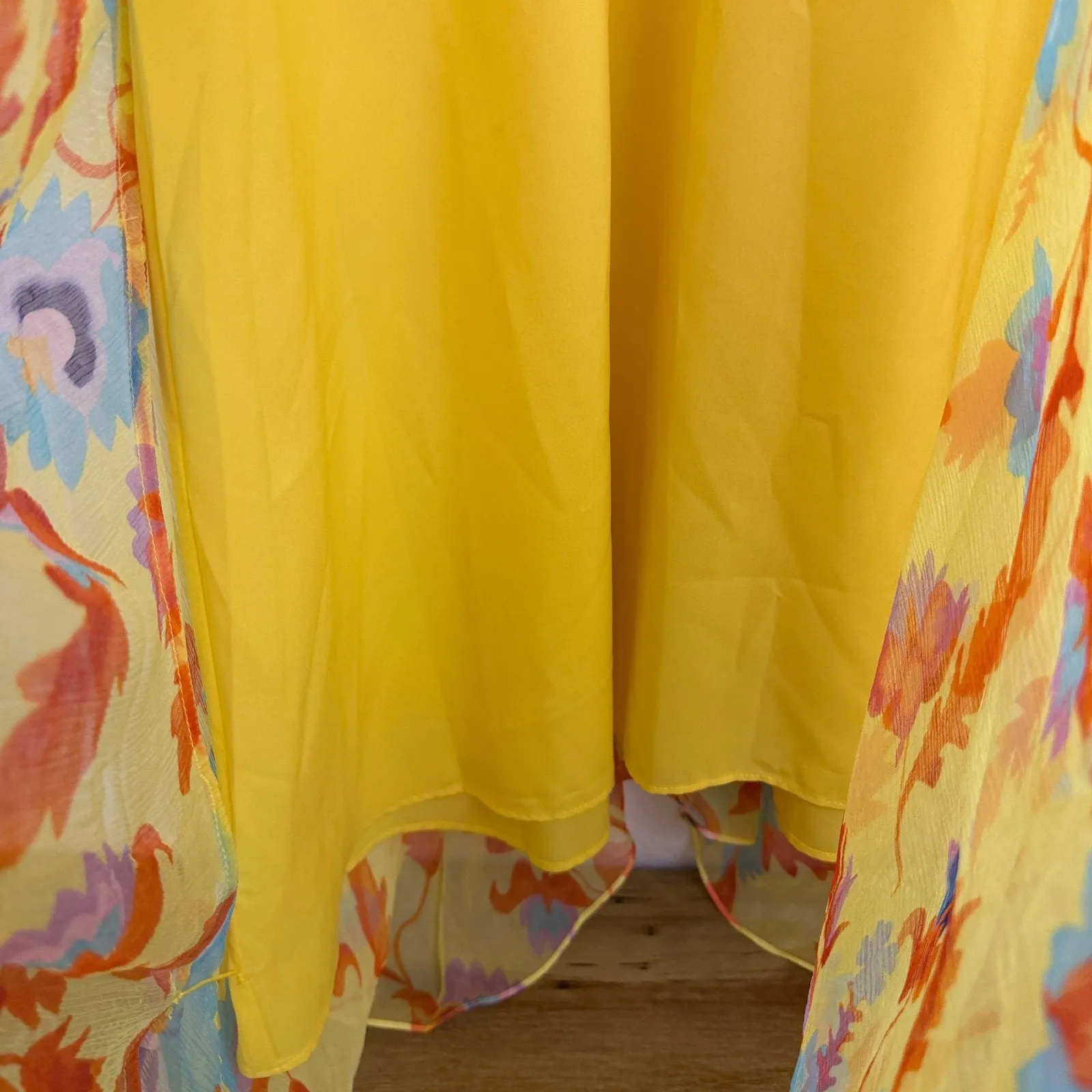 SALONI Silk Floral Dress Womens Size 2 Yellow RITA Flowy Ruffle Midi Dress * - Image 13